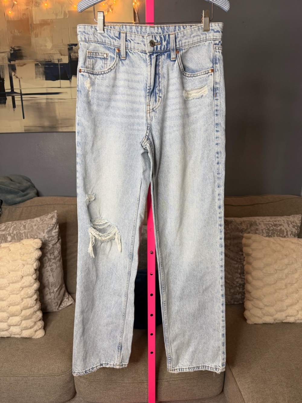 H&M &Denim Baggy Low Rise Distressed Jeans Light Wash Size 2